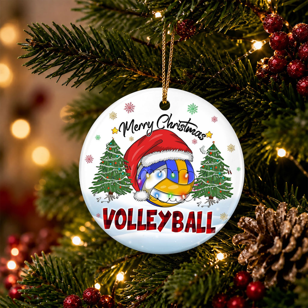 Volleyball Christmas Ornament, Ball In A Santa Hat Team Gift Idea, Ceramic Tree Decoration