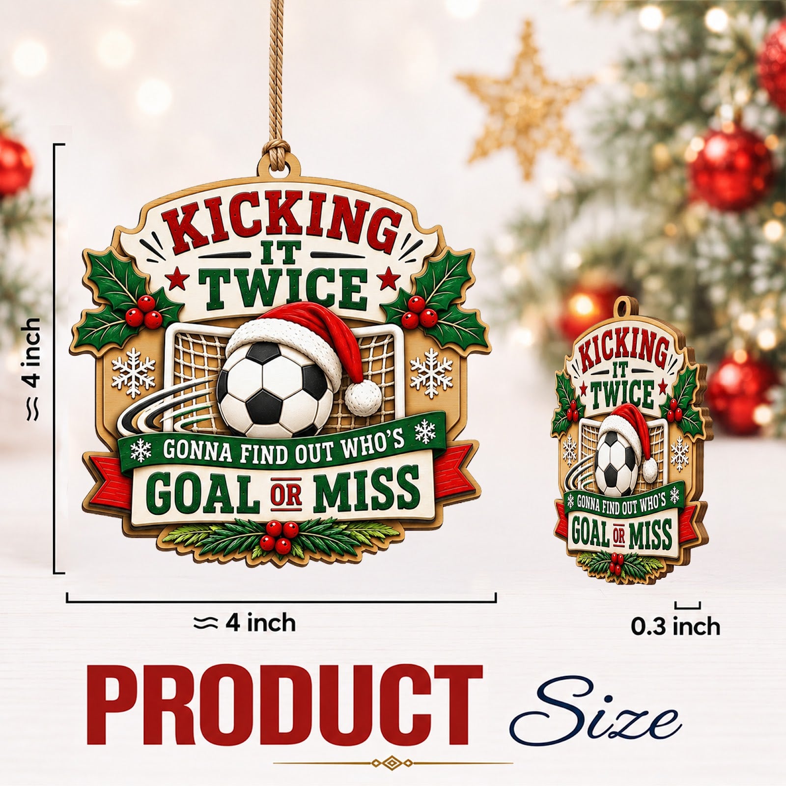 Soccer Santa Hat Wood Christmas Ornament