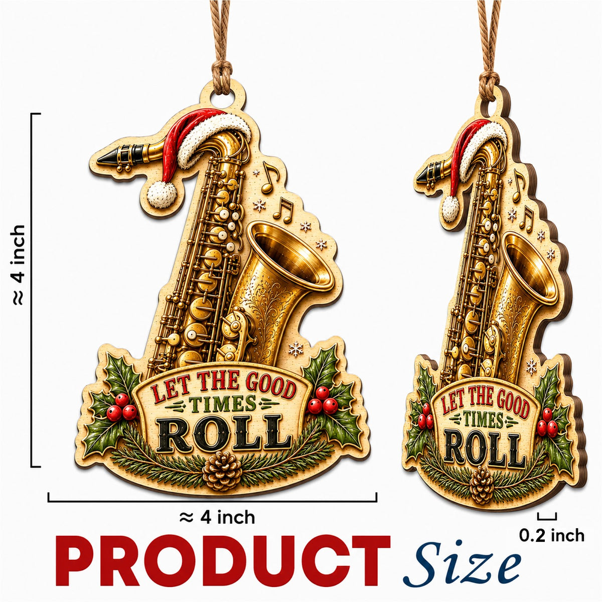Saxophone Christmas Ornament, Stocking Stuffer For Sax Player, Wood Hanging Tree Decoration