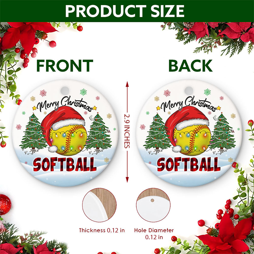 Softball Christmas Ornament, Ball In A Santa Hat Team Gift Idea, Ceramic Tree Decoration