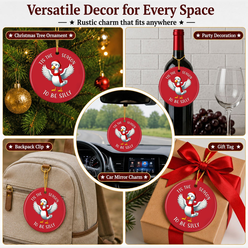 Duck Christmas Ornament, Tis The Season To Be Silly, Ceramic Hanging Tree Decoration