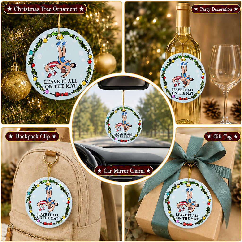 Wrestling Christmas Ornament, Leave It All On The Mat, Ceramic Hanging Tree Decoration