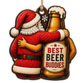 Santa Hugs A Frothy Beer Bottle Labeled Best Beer Buddies. Fun Gift For Beer Drinking Friends.