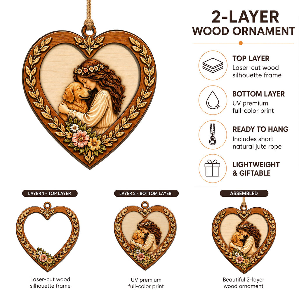 Girl Love Dog Christmas Ornament, Gift For Dog Girl, Wood Hanging Tree Decoration