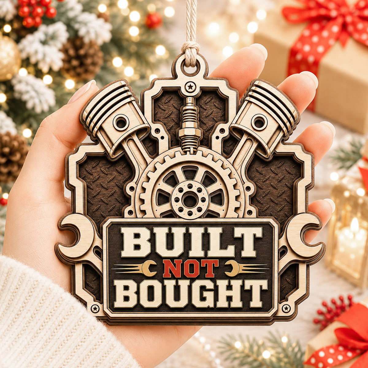 Mechanic Built Christmas Ornament, Father Mechanic Stocking Stuffer, Wood Tree Decoration