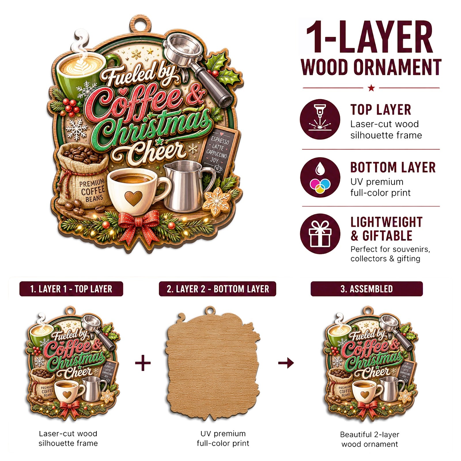 Barista Wood Christmas Ornament
