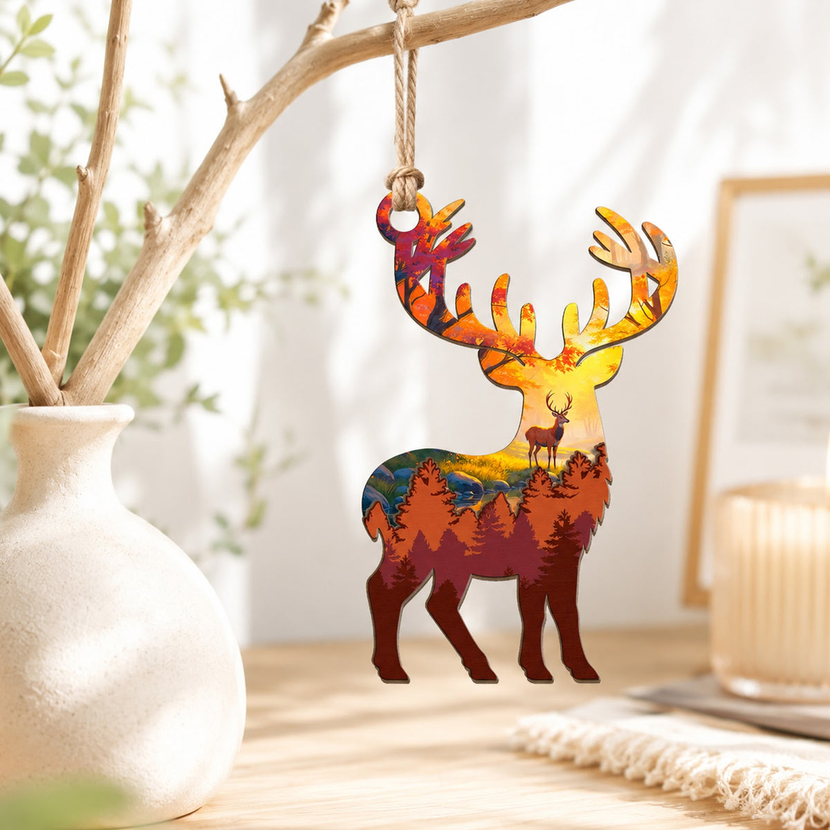 Deer Christmas Ornament, Stocking Stuffer For Buck Hunter, Wood Hanging Tree Decoration