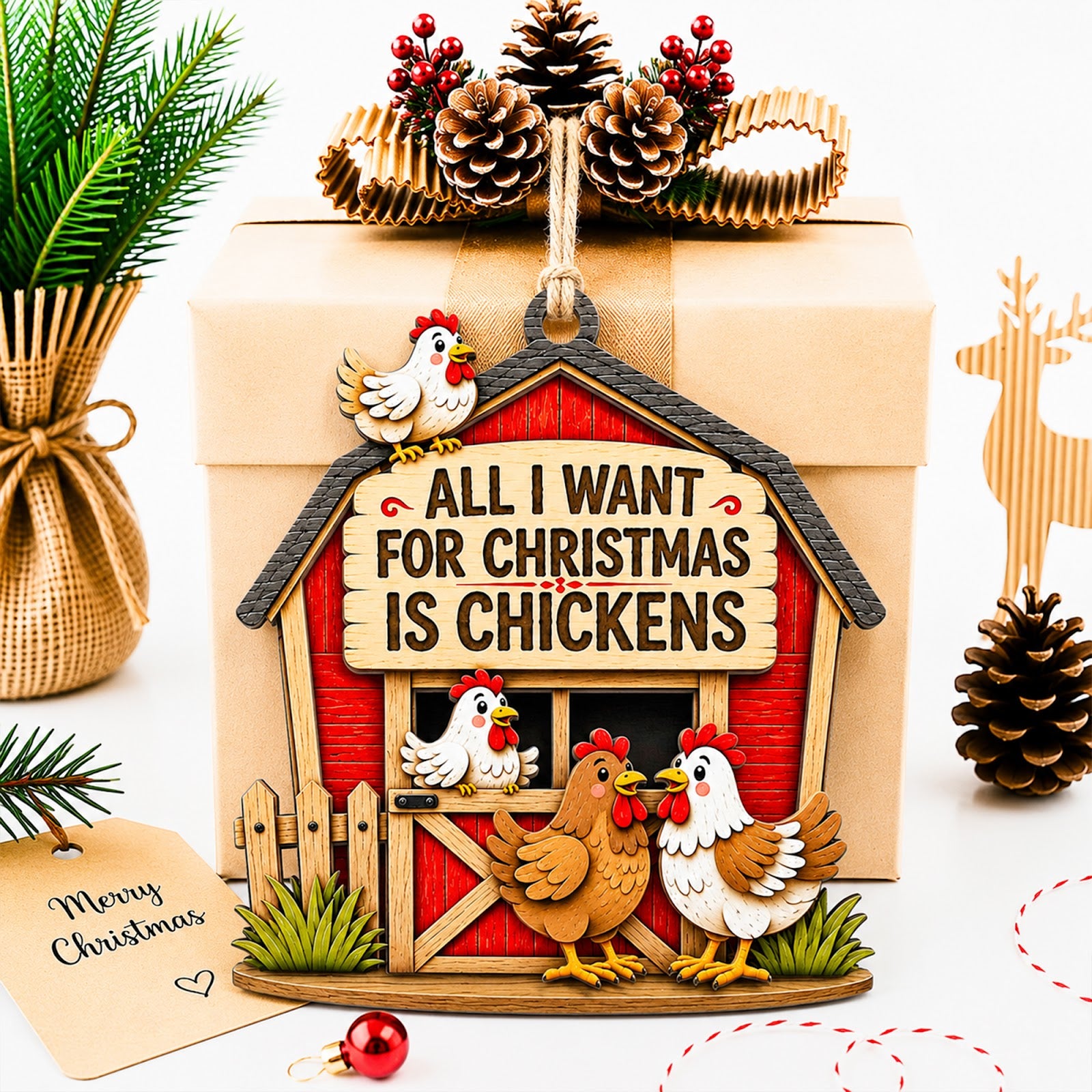 Chicken All I Want Christmas Ornament, Stocking Stuffer For Chicken Lover, Wood Tree Decoration