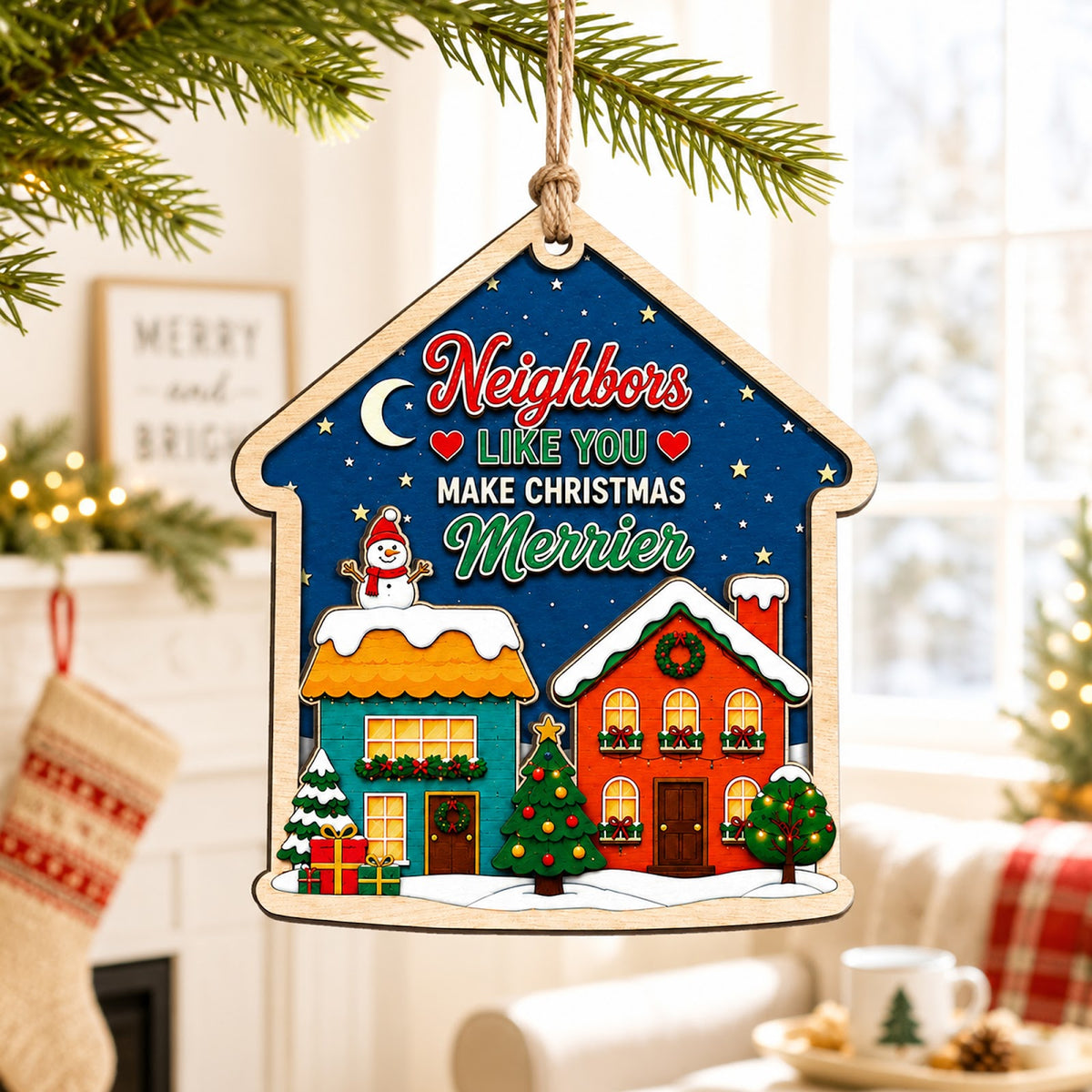 Neighbor Christmas Ornament, Neighborly Holiday Gift, Wood Hanging Tree Decoration