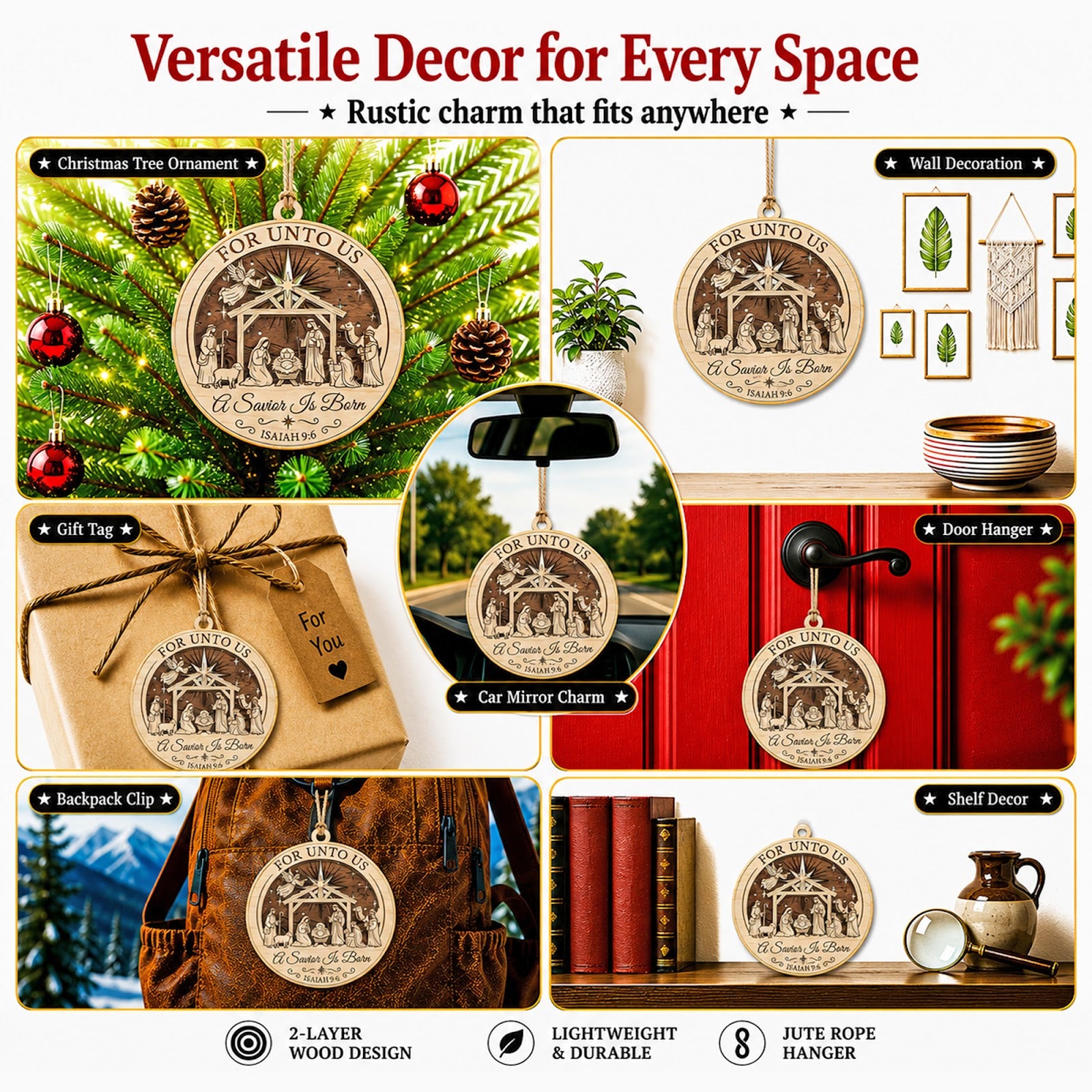 Savior Christmas Ornament, Religious Christian Gift, Wood Hanging Tree Decoration