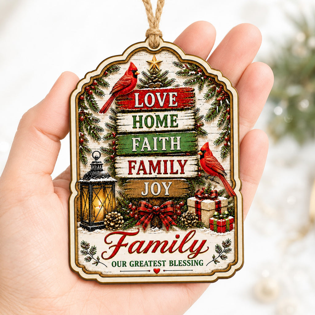 Family Faith Christmas Ornament, Religious Gift For Christian Family, Wood Tree Decoration