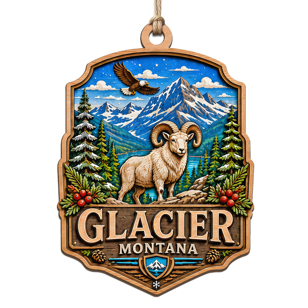 A Glacier Carved Alpine Lake Ringed by Rugged Peaks and a Mountain Road. Wood Keepsake for Hikers.