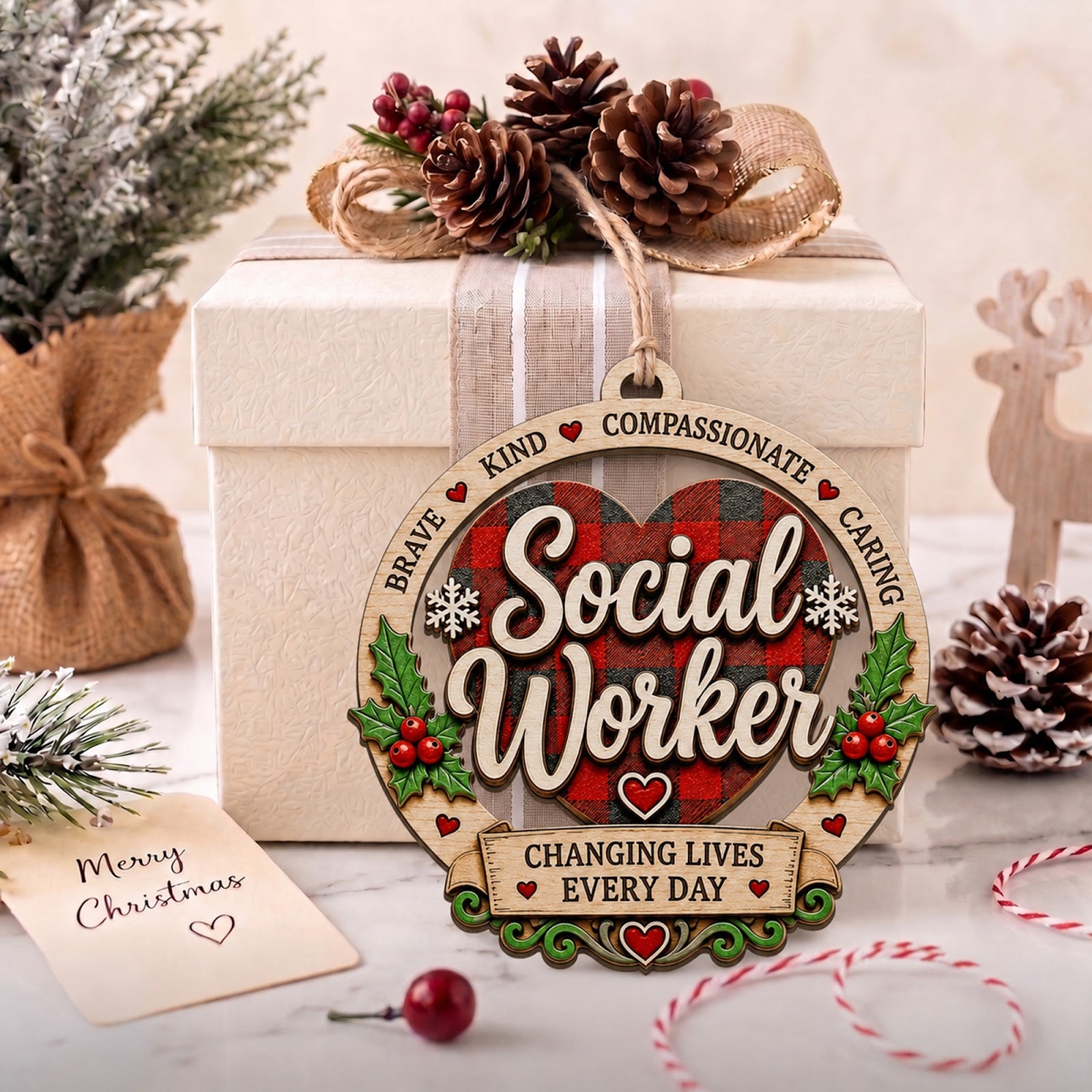 Social Worker Wood Christmas Ornament
