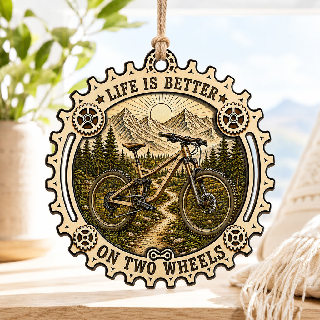 MTB Mountain Bike Trail Rider Christmas Ornament, Singletrack Keepsake, Wood Tree Decoration