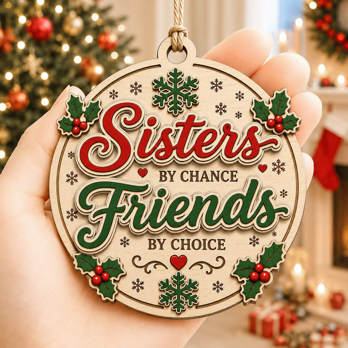 Sister Friend Christmas Ornament, Gift For Sister BFF, Wood Hanging Tree Decoration