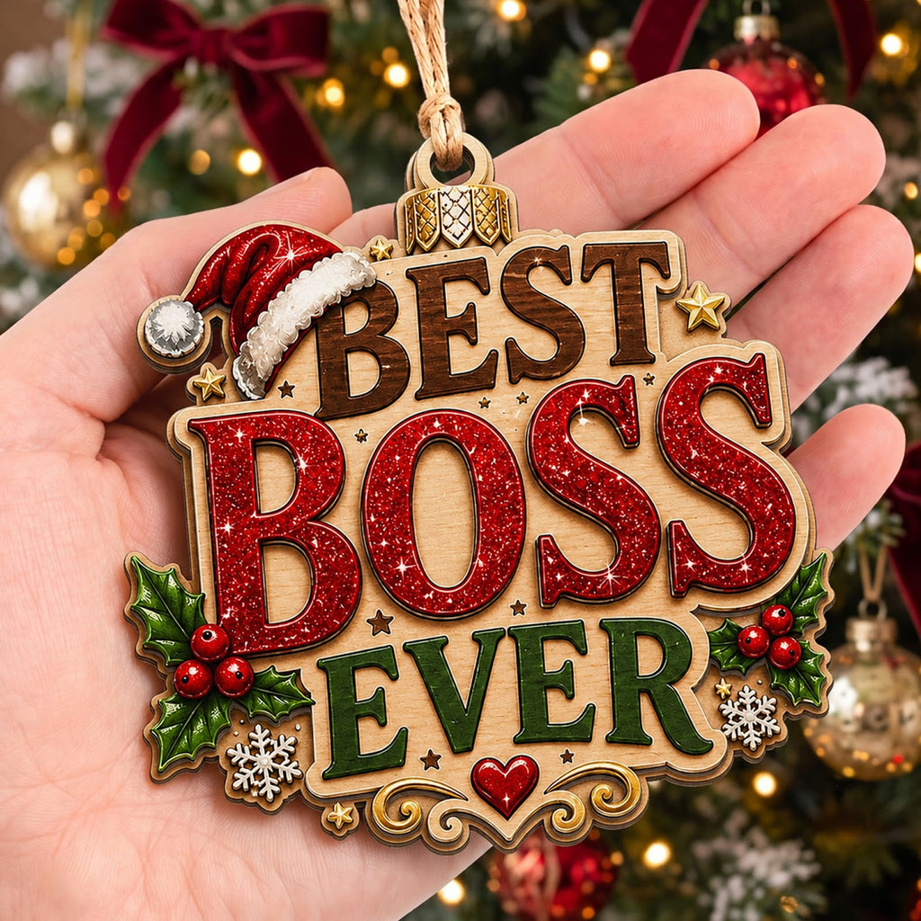 Best Boss Ever Wood Christmas Ornament