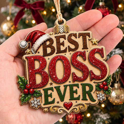 Best Boss Ever Wood Christmas Ornament