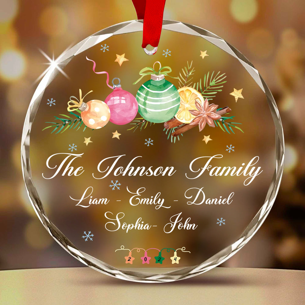 Personalized Family Name Christmas Tree Glass Ornament, Gift for Family