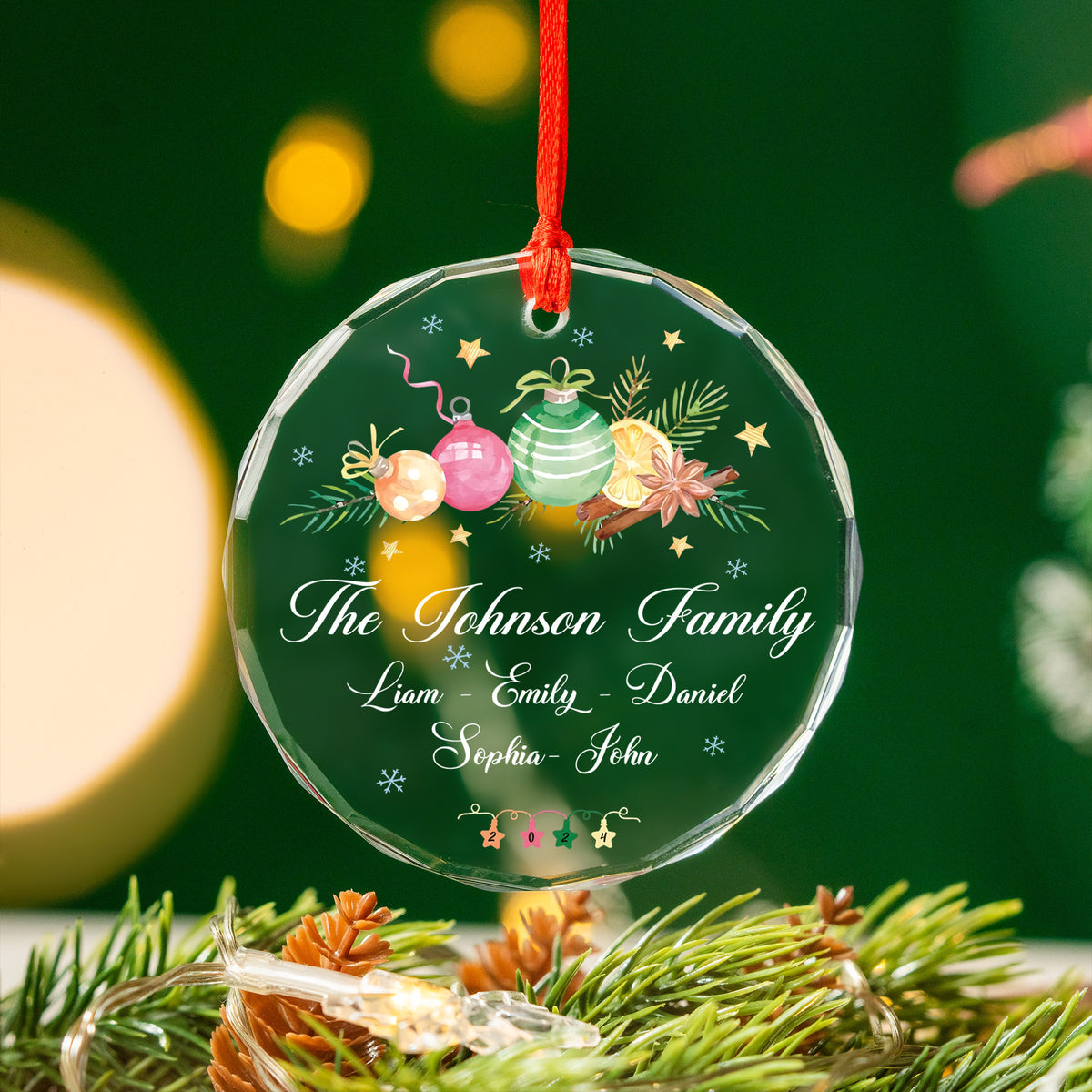 Personalized Family Name Christmas Tree Glass Ornament, Gift for Family - image 3