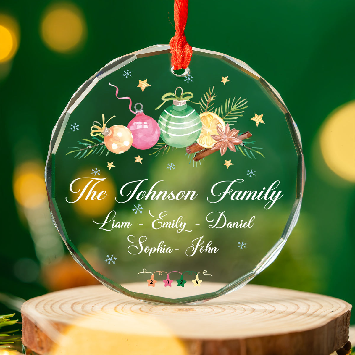 Personalized Family Name Christmas Tree Glass Ornament, Gift for Family - image 4