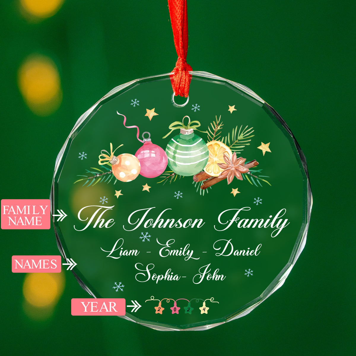 Personalized Family Name Christmas Tree Glass Ornament, Gift for Family - image 8