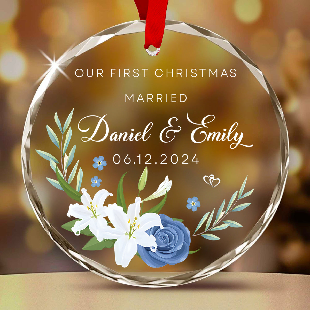 Personalized First Christmas as Engaged Glass Ornament, Couple Engagement Gift - image 2