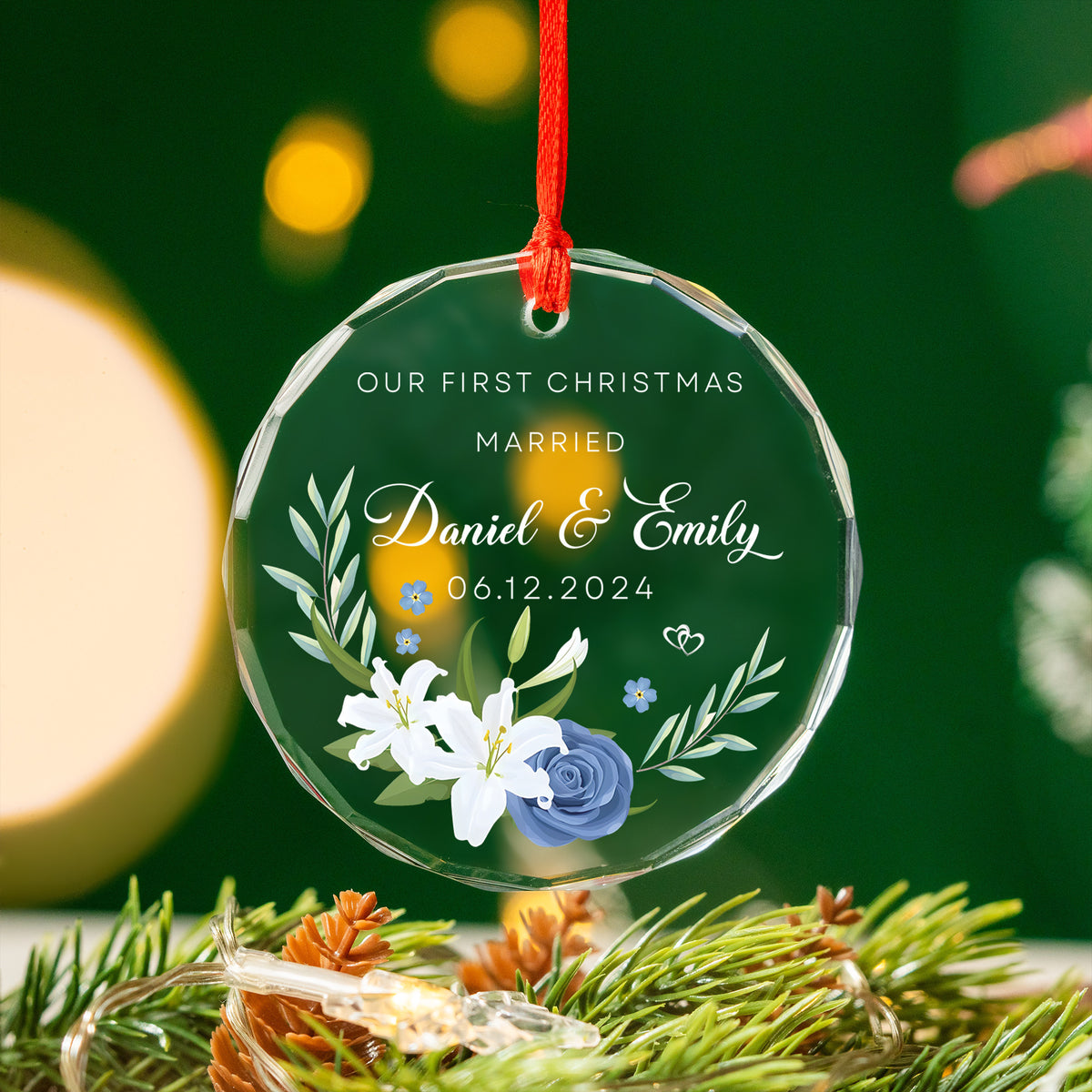 Personalized First Christmas as Engaged Glass Ornament, Couple Engagement Gift - image 5