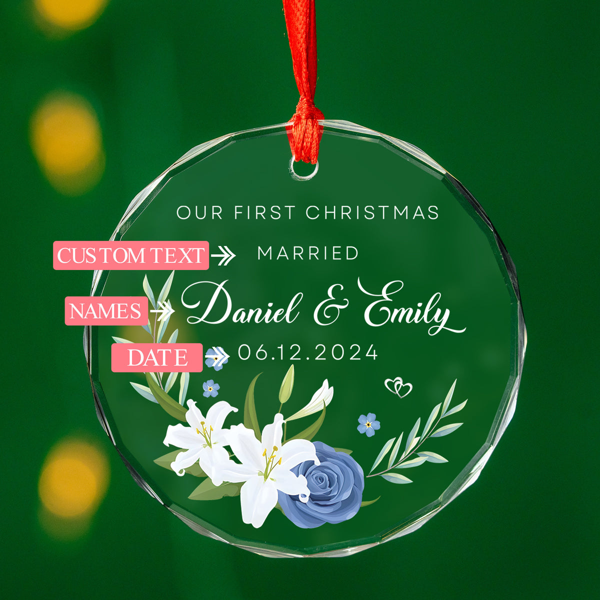 Personalized First Christmas as Engaged Glass Ornament, Couple Engagement Gift - image 3