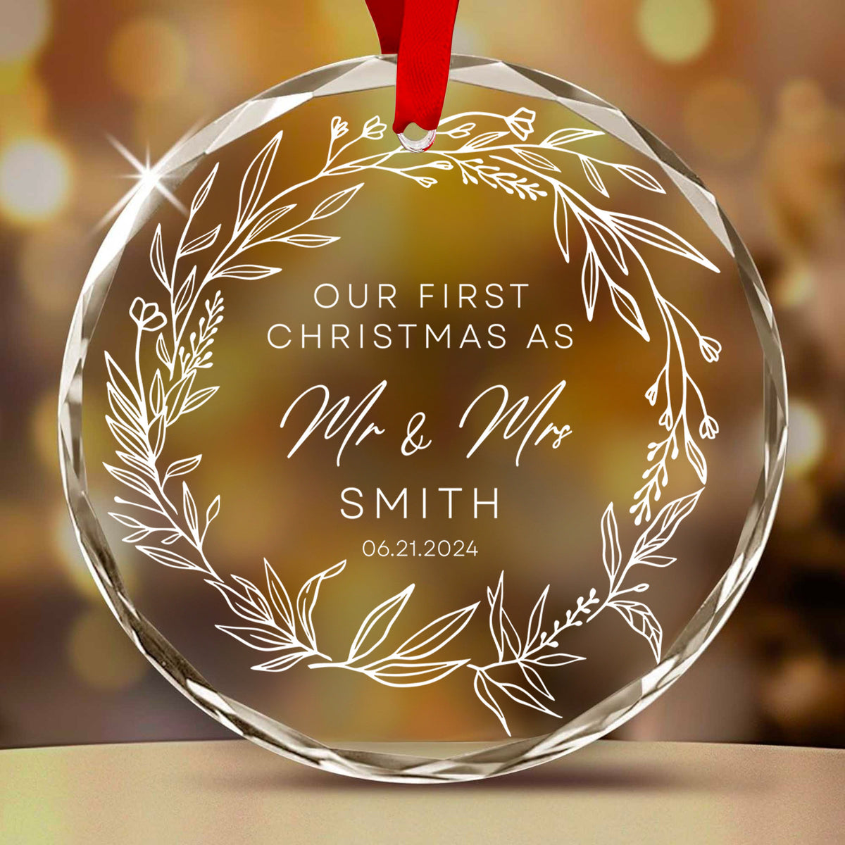 Personalized Mr and Mrs Our First Christmas Glass Ornament, Couples Wedding Gift