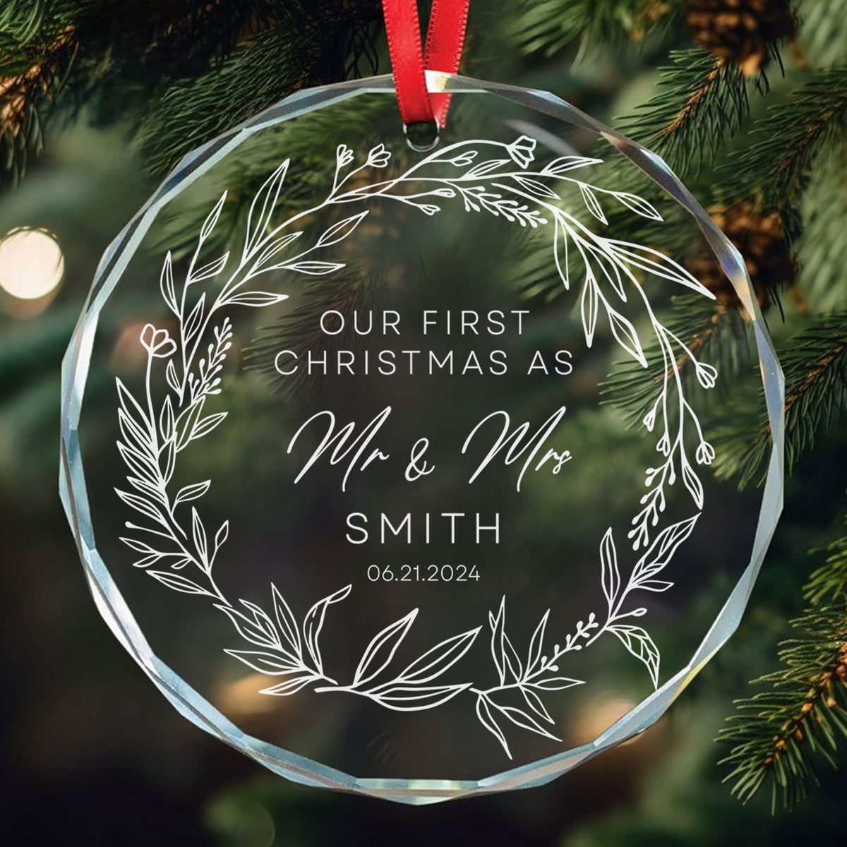 Personalized Mr and Mrs Our First Christmas Glass Ornament, Couples Wedding Gift - image 2
