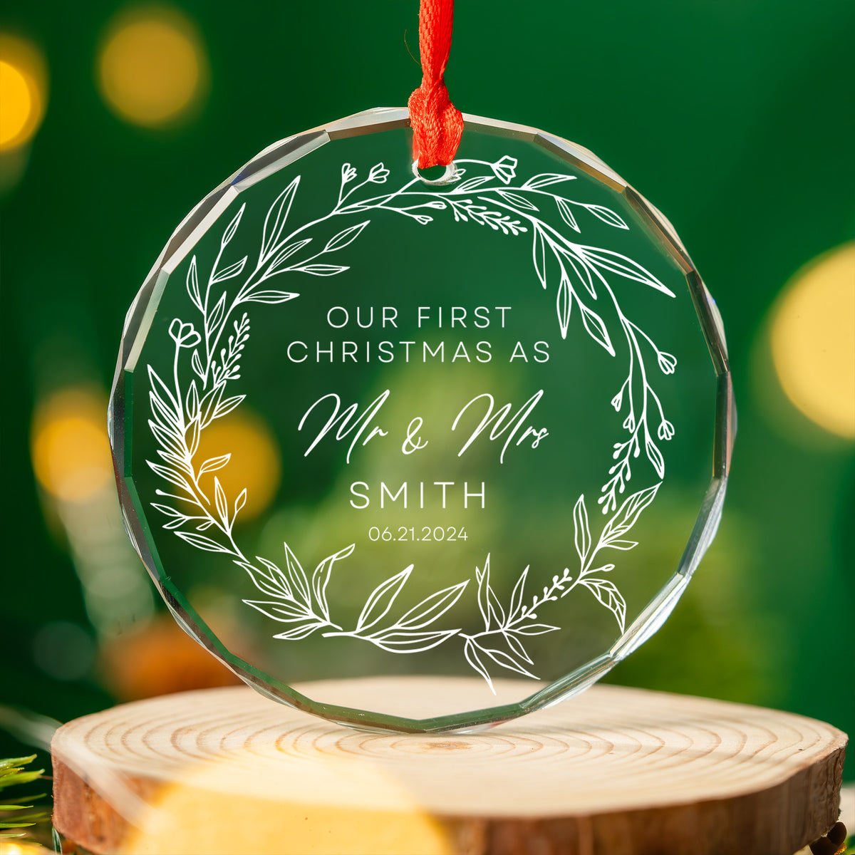 Personalized Mr and Mrs Our First Christmas Glass Ornament, Couples Wedding Gift - image 4