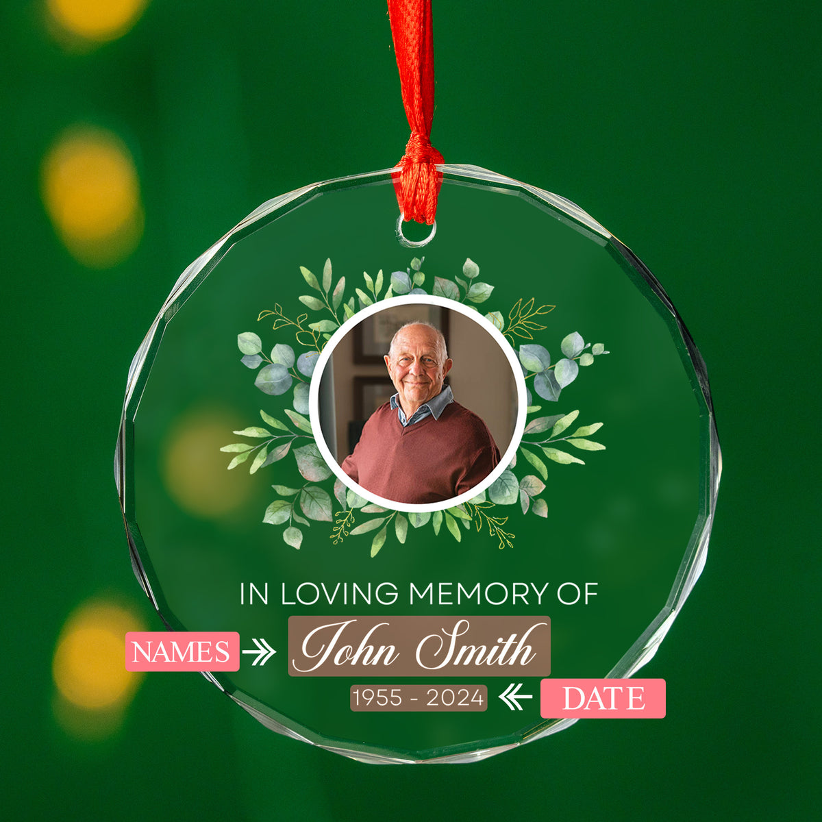 Personalized In Loving Memory Glass Ornament, Sympathy Gift - image 2