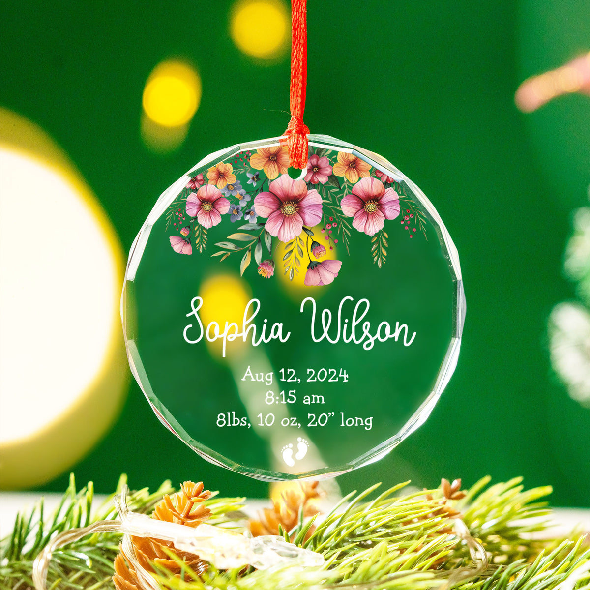 Personalized Baby's First Christmas Birth Stats Glass Ornament, New Parents Gift - image 6