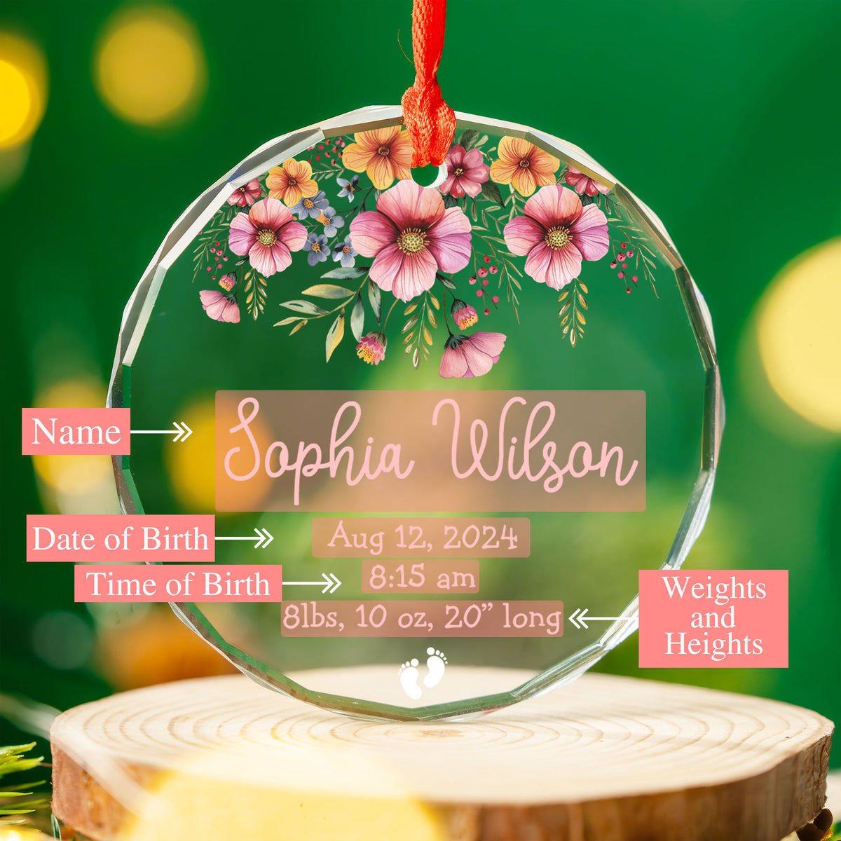 Personalized Baby's First Christmas Birth Stats Glass Ornament, New Parents Gift - image 4