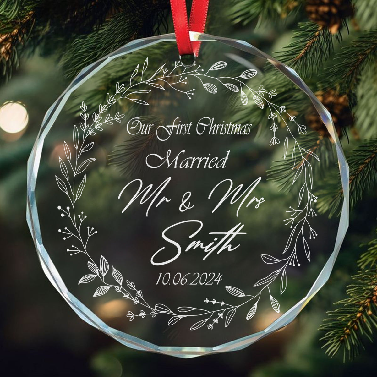 Personalized Mr and Mrs Surname Glass Christmas Ornament, Wedding Gift - image 3