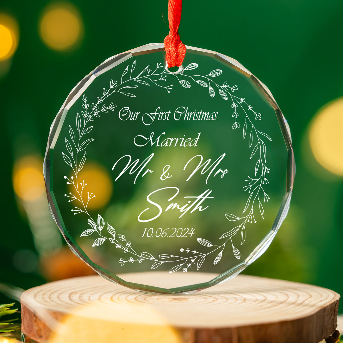 Personalized Mr and Mrs Surname Glass Christmas Ornament, Wedding Gift - image 5