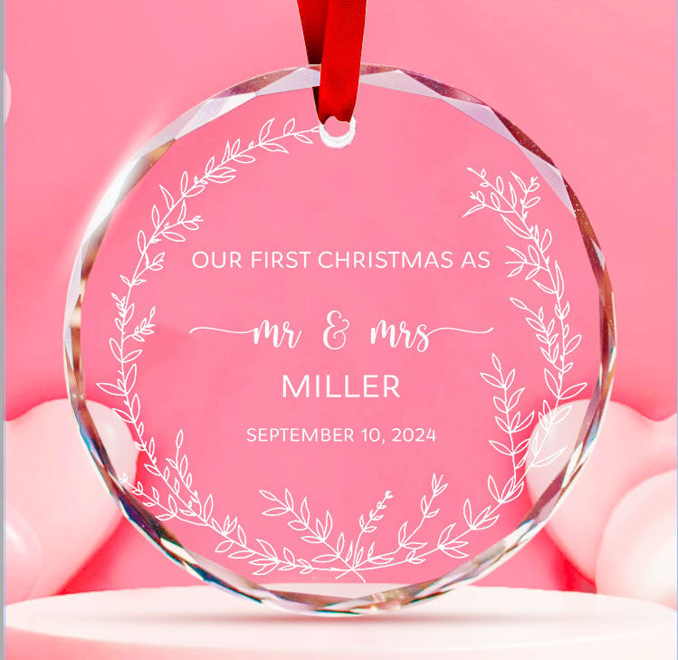 Personalized Clear Glass Merry and Married Ornament, Newlywed Christmas Gift - image 4