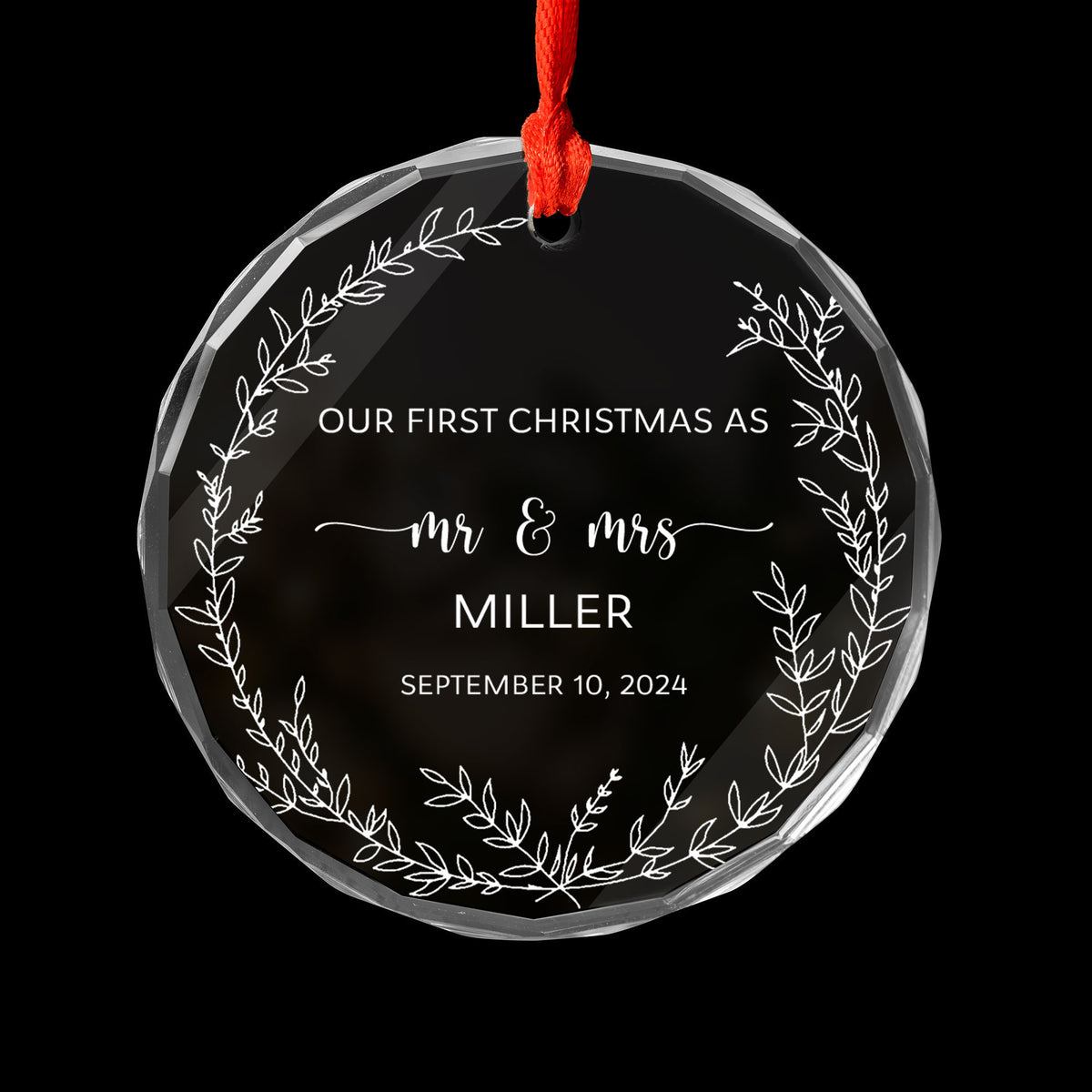 Personalized Clear Glass Merry and Married Ornament, Newlywed Christmas Gift - image 5