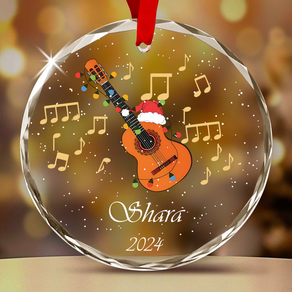 Personalized Acoustic Guitar Glass Christmas Ornament 2026, Guitarist Music Lover Gift