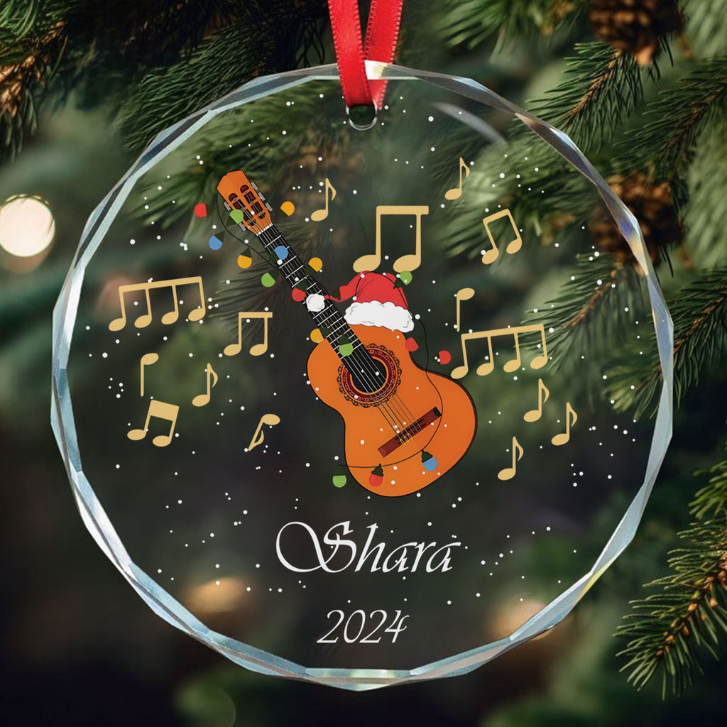 Personalized Acoustic Guitar Glass Christmas Ornament 2026, Guitarist Music Lover Gift - image 2