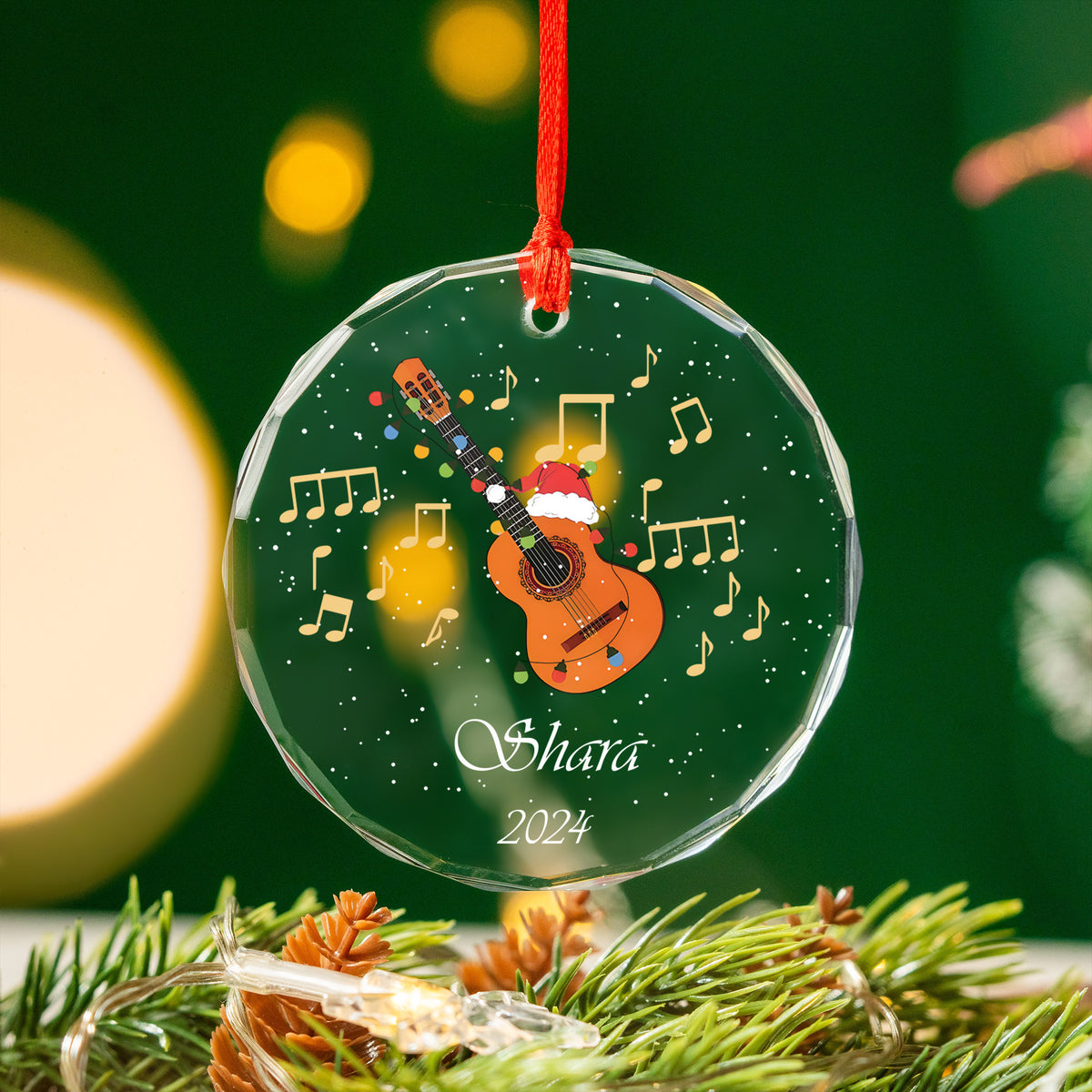 Personalized Acoustic Guitar Glass Christmas Ornament 2026, Guitarist Music Lover Gift - image 3