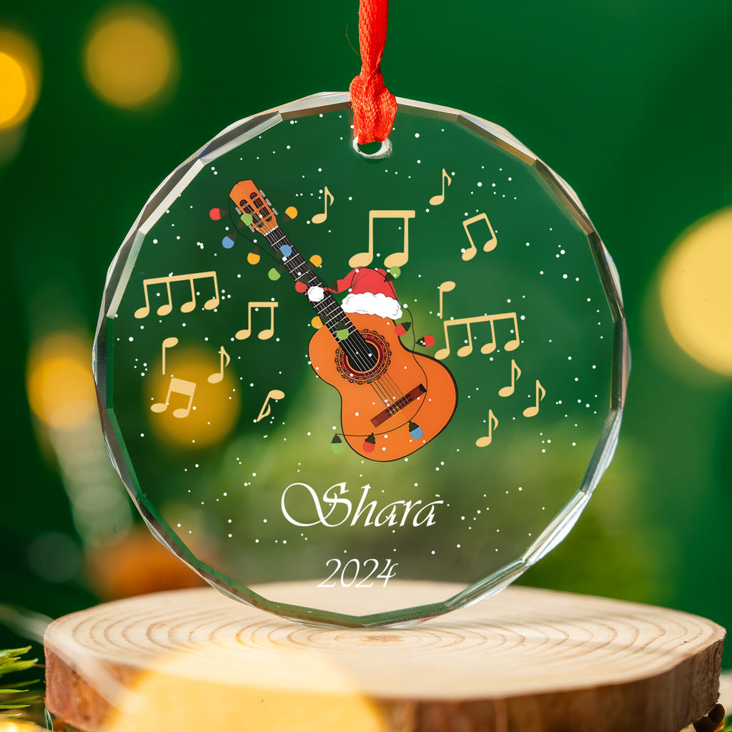 Personalized Acoustic Guitar Glass Christmas Ornament 2026, Guitarist Music Lover Gift - image 4
