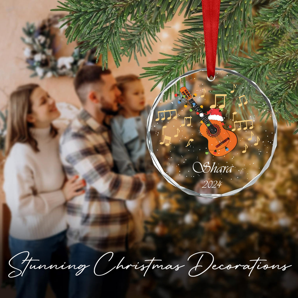Personalized Acoustic Guitar Glass Christmas Ornament 2026, Guitarist Music Lover Gift - image 6