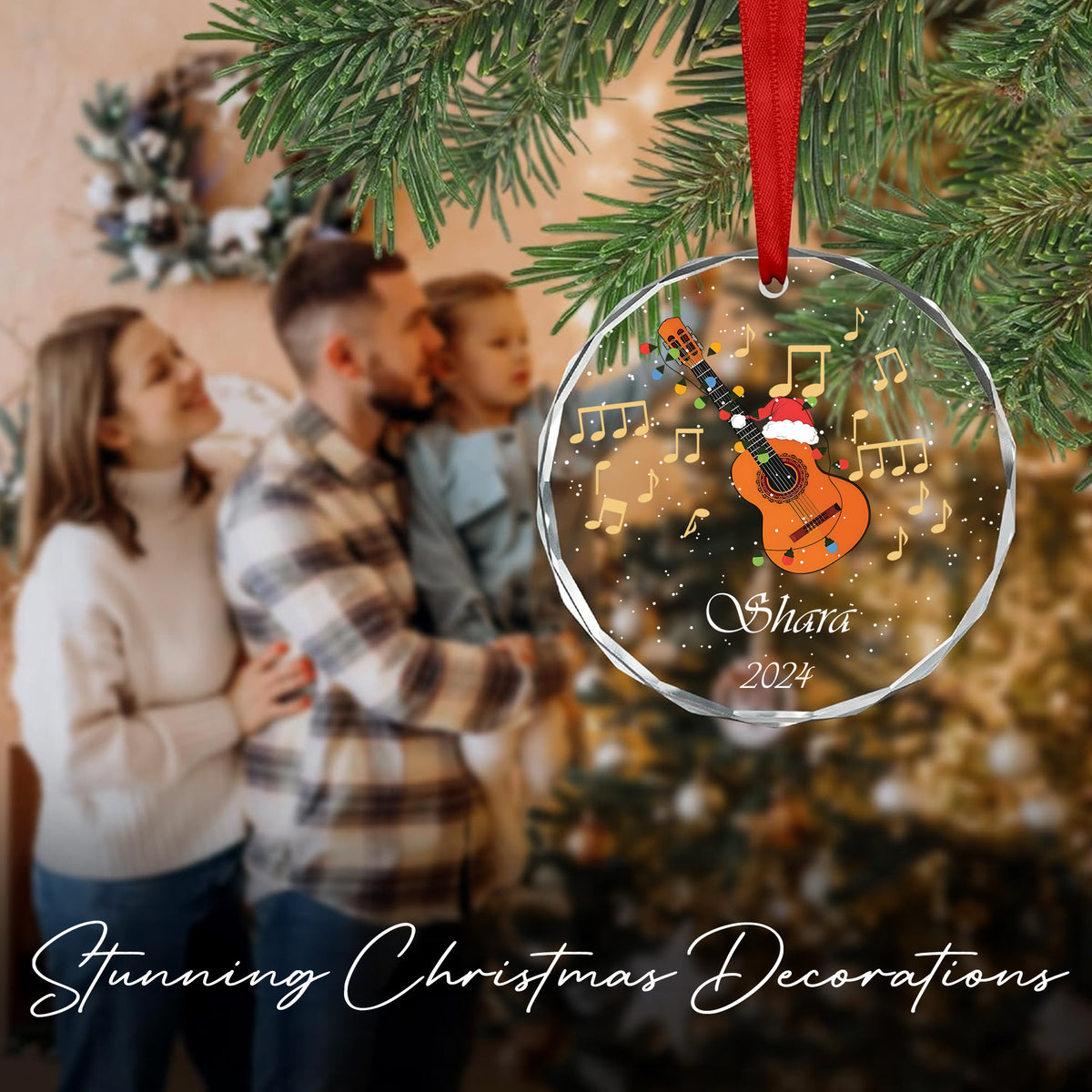 Personalized Acoustic Guitar Glass Christmas Ornament 2026, Guitarist Music Lover Gift - image 6