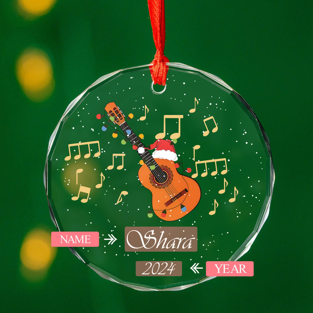 Personalized Acoustic Guitar Glass Christmas Ornament 2026, Guitarist Music Lover Gift - image 8