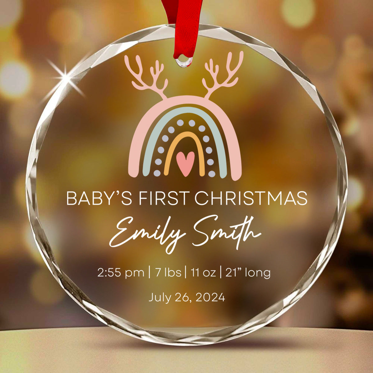 Personalized Baby's First Christmas Birth Stats Glass Ornament, Newborn Keepsake