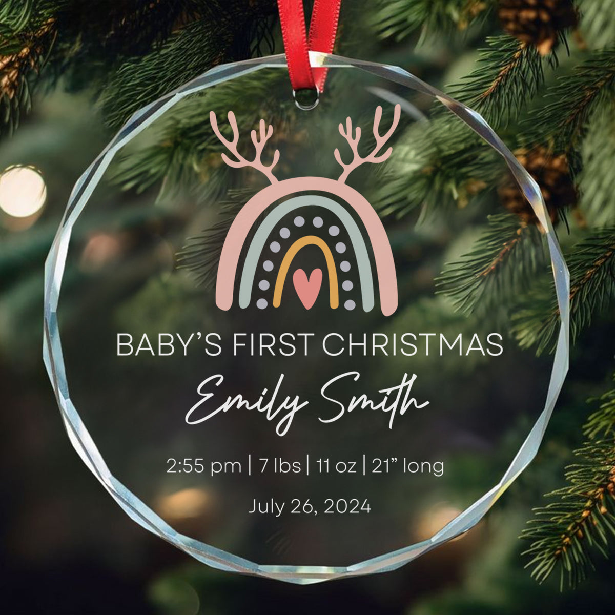 Personalized Baby's First Christmas Birth Stats Glass Ornament, Newborn Keepsake - image 2