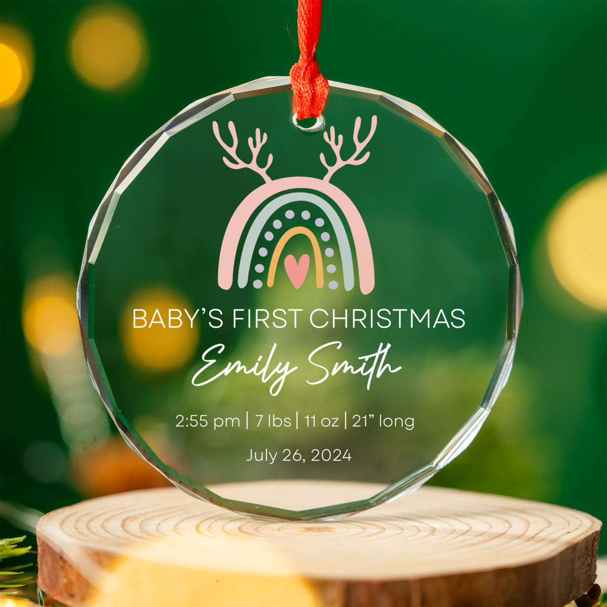 Personalized Baby's First Christmas Birth Stats Glass Ornament, Newborn Keepsake - image 4