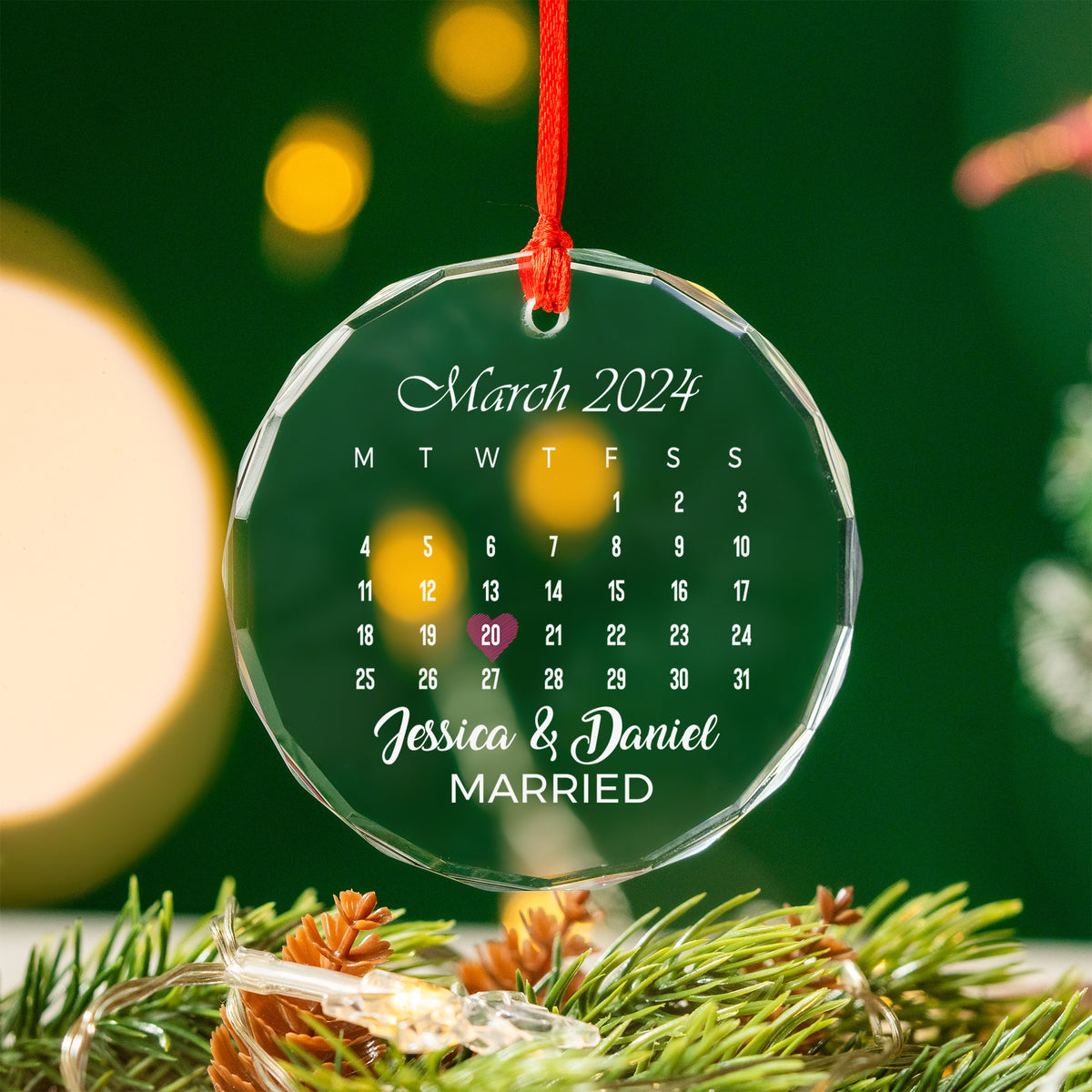 Personalized Milestone Date Calendar Glass Christmas Ornament, Unique Engagement Gift - image 2