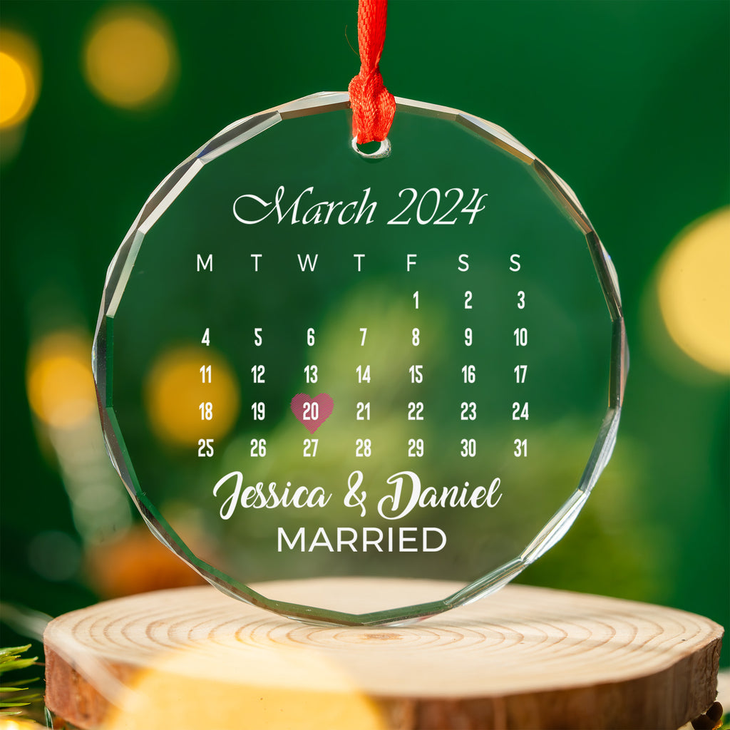 Personalized Milestone Date Calendar Glass Christmas Ornament, Unique Engagement Gift - image 3